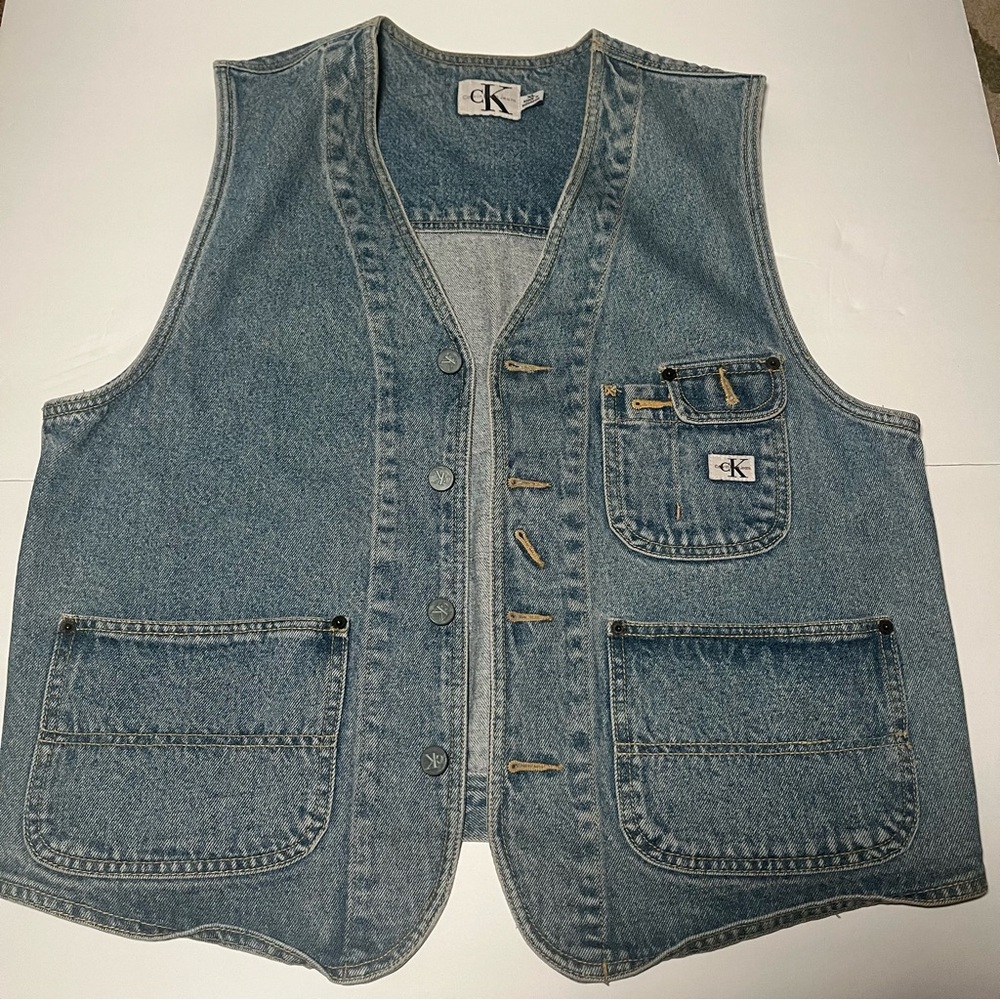 Calvin Klein Jeans Denim Vest with Women’s Size XL Multiple Front Pockets